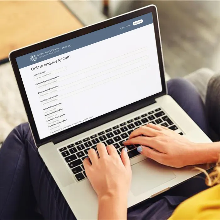 A woman fills out a form on Ireland's ePlanning portal.