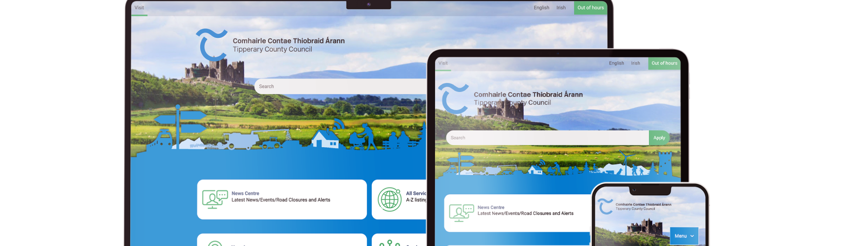 Tipperary County Council's new website appears on a laptop, tablet and phone screen.