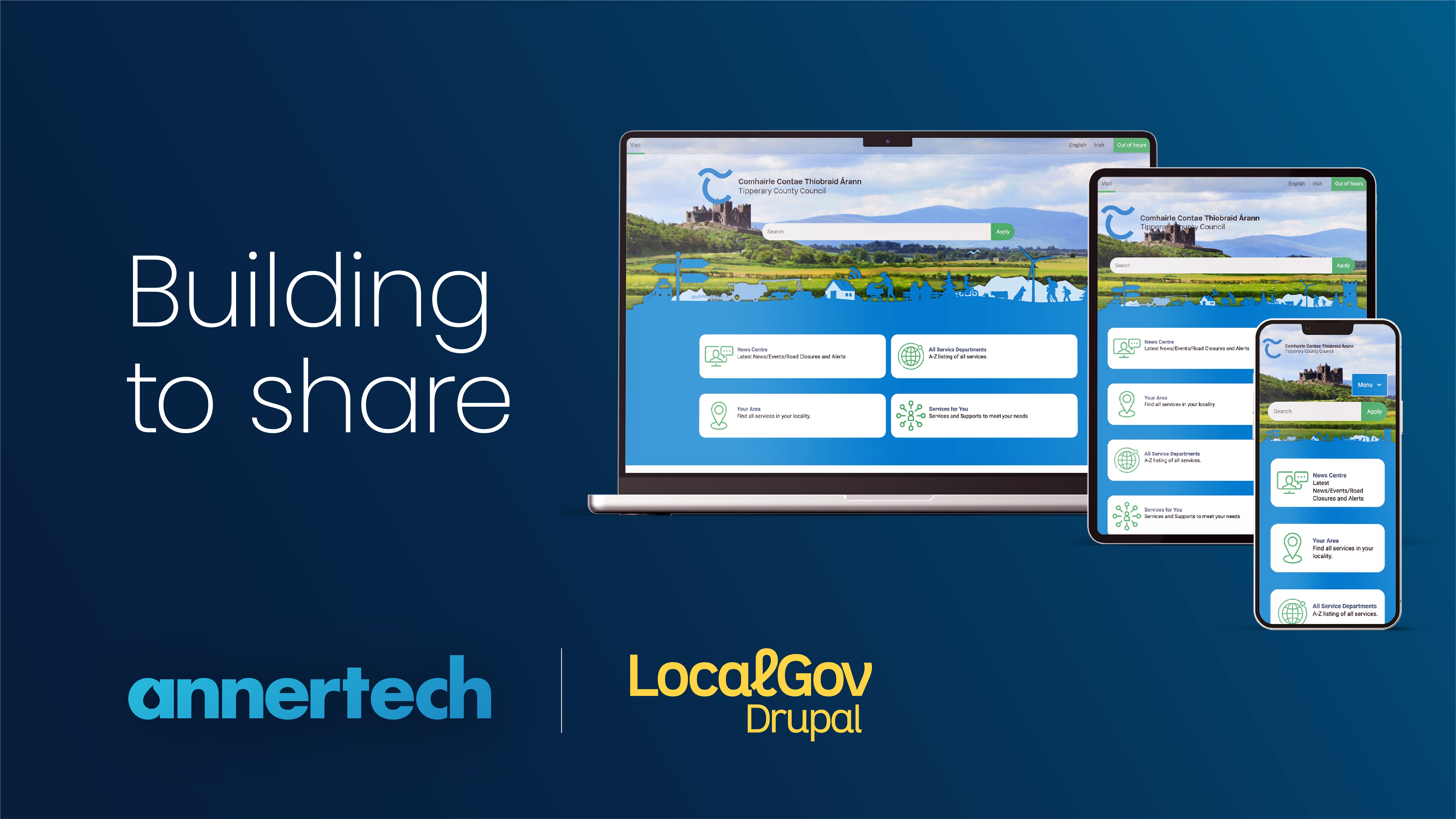 The words “Building to Share“ appear next to a Tipperary County Council responsive website.
