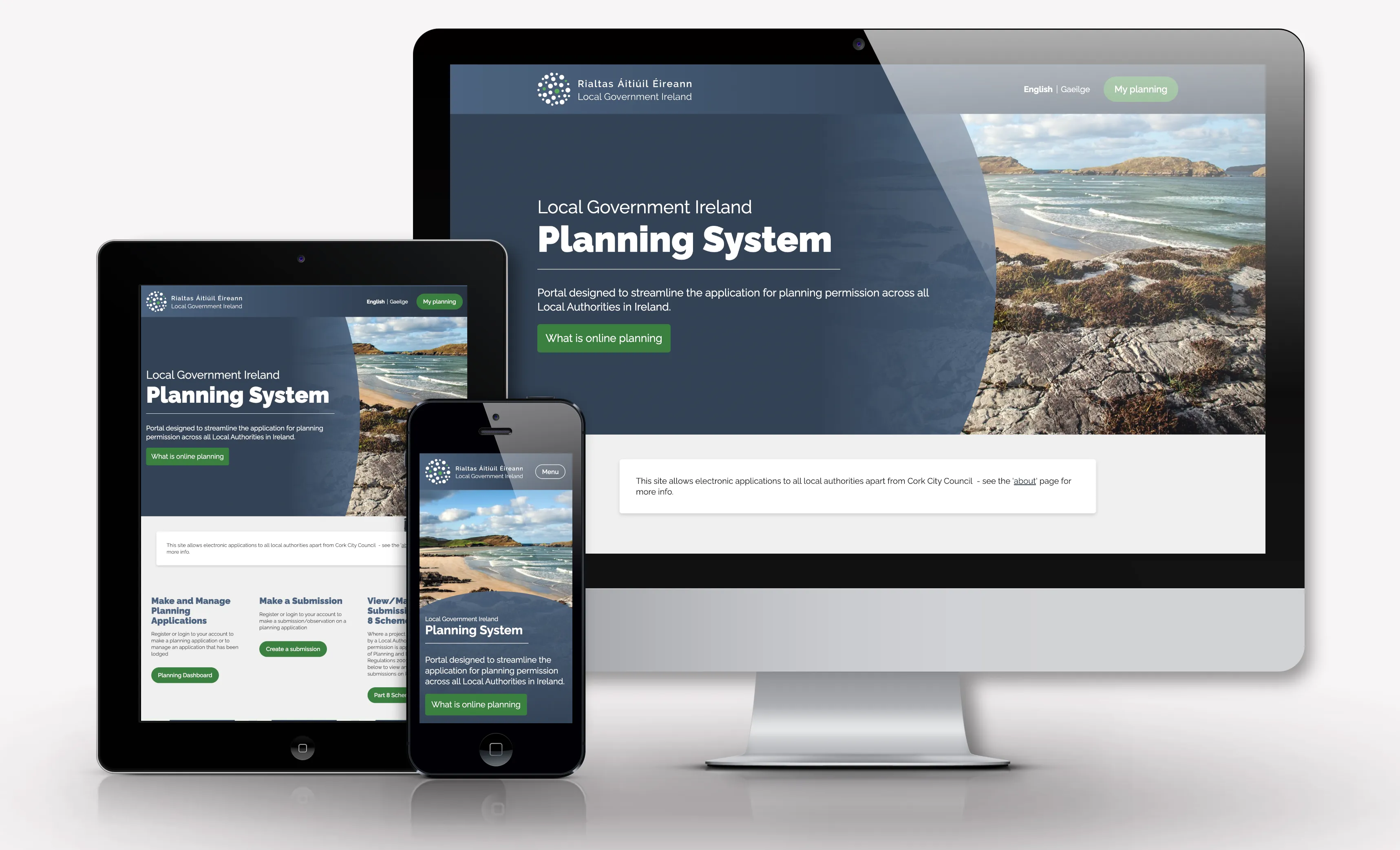 The Online Planning portal as seen on a tablet, phone and computer screen.