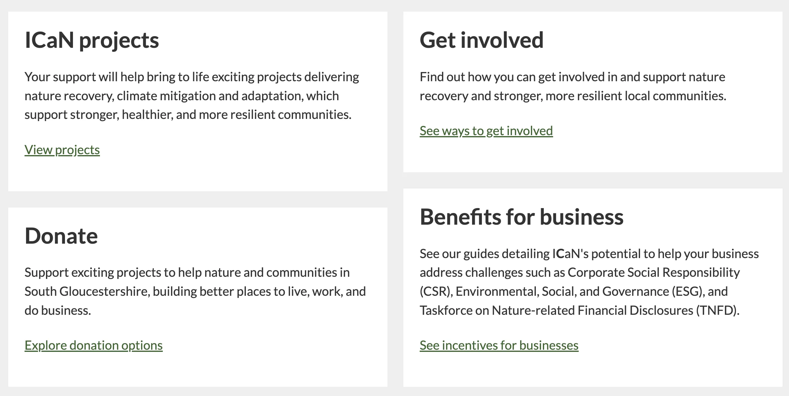 A screenshot of the signposting on the iCaN website.