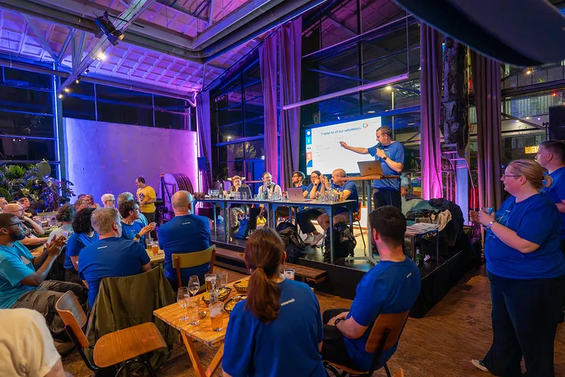 A sea of Annertech blue T-shirts is seen at Rotterdam's Trivia Night.